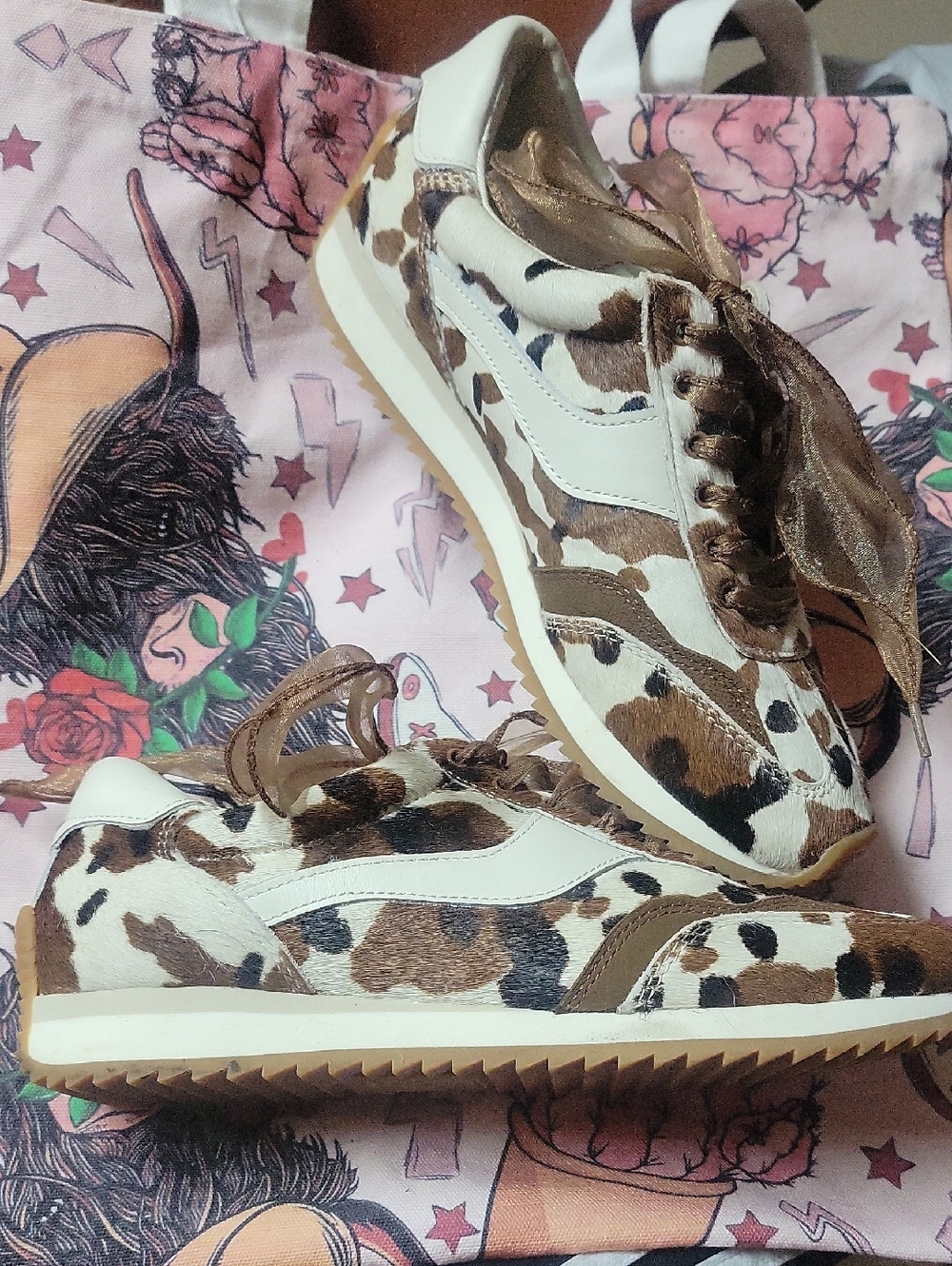 Dolce Vita Cow Hide Print Sneakers - Brown & White